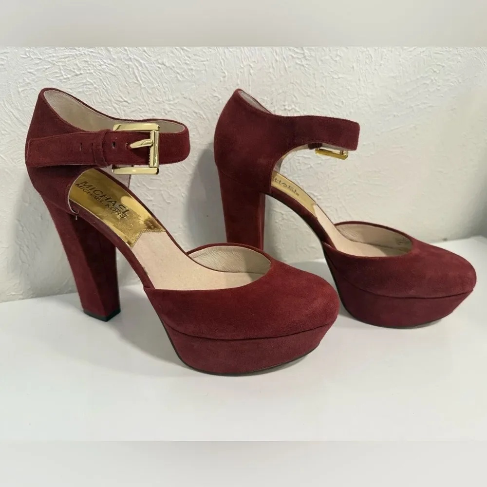 Michael Kors Haven Cinnabar Suede Ankle Strap Heels Size 7 VGUC